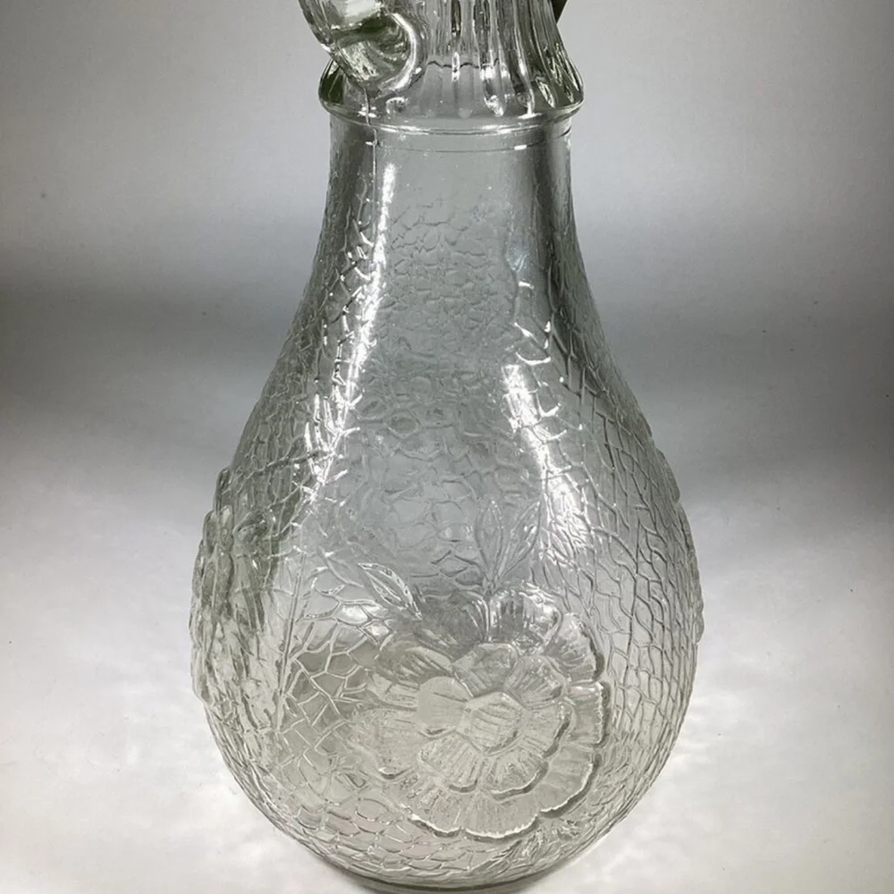 VTG White House Vinegar Bottle Floral Textured Glass Double Handled Pitcher Vase